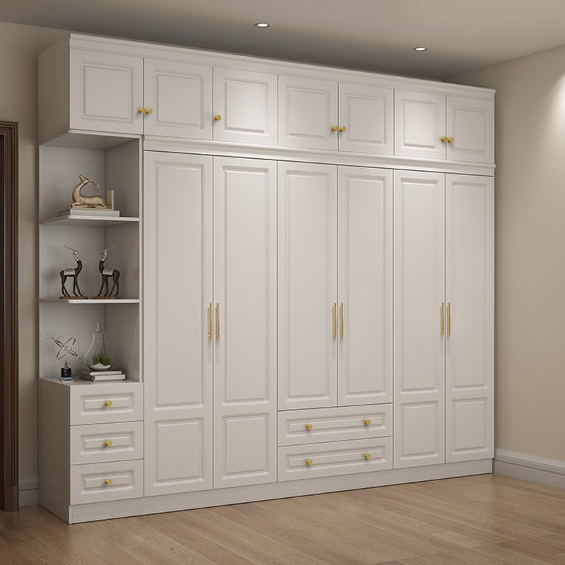 Art Deco Chalk Manufactured Wood Free Standing Interior Shelves Wardrobe with Soft Close Drawer and Hanging Rod - image 6