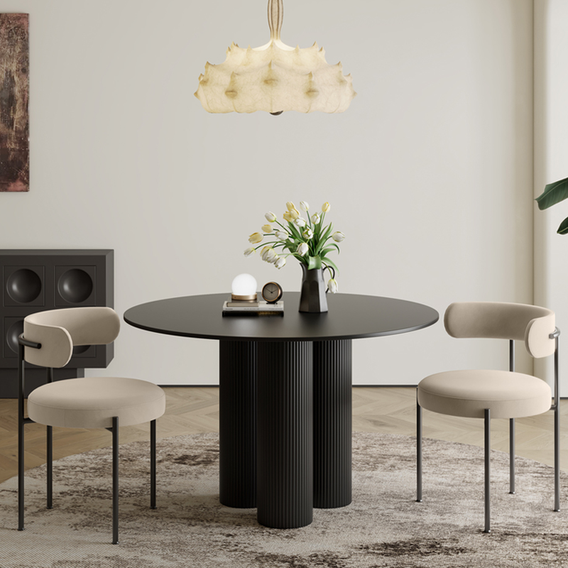 Ribbed Leg Circular-shaped Sintered Stone Dining Table with a Fixed Table Top for 2/for 4 in a Modern Simple Style - image 9