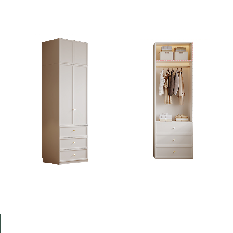 Casual Wooden Independent Armoire Cabinet with 3-Drawer, Interior Shelves, and Hanging Rod
