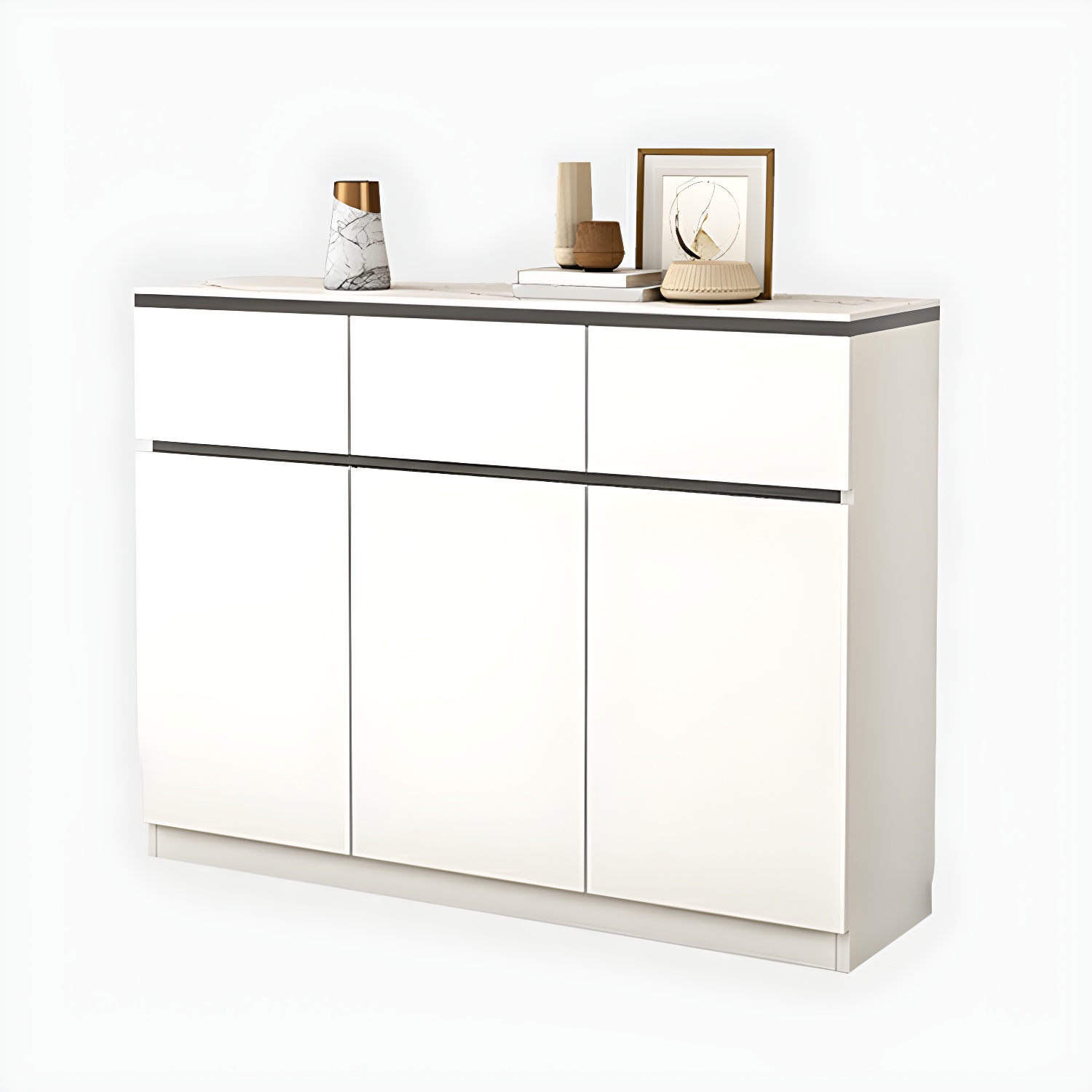 Modern Wood Sideboard Credenza with Drawers and Cabinets - Stone Countertop - image 12