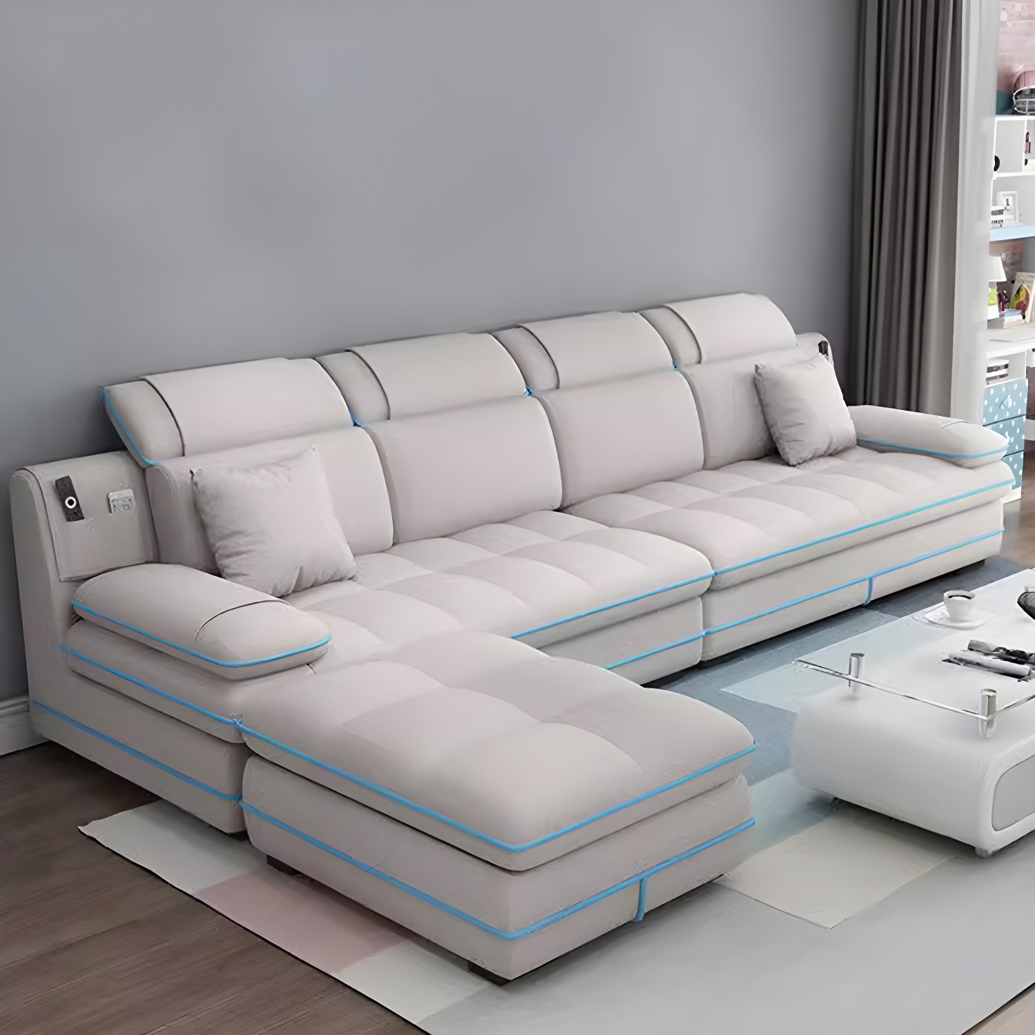 Elegant Gray Curved Sectional Sofa with Scandinavian Wooden Frame - image 5