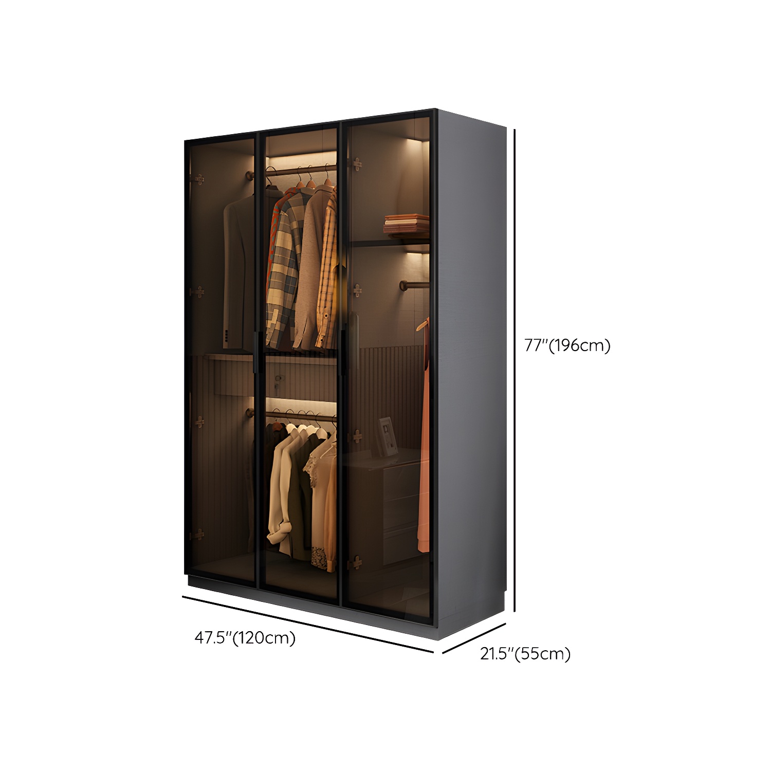 Modern Glass Wardrobe Cloth Rod Included Wardrobe Closet without Light - image 18