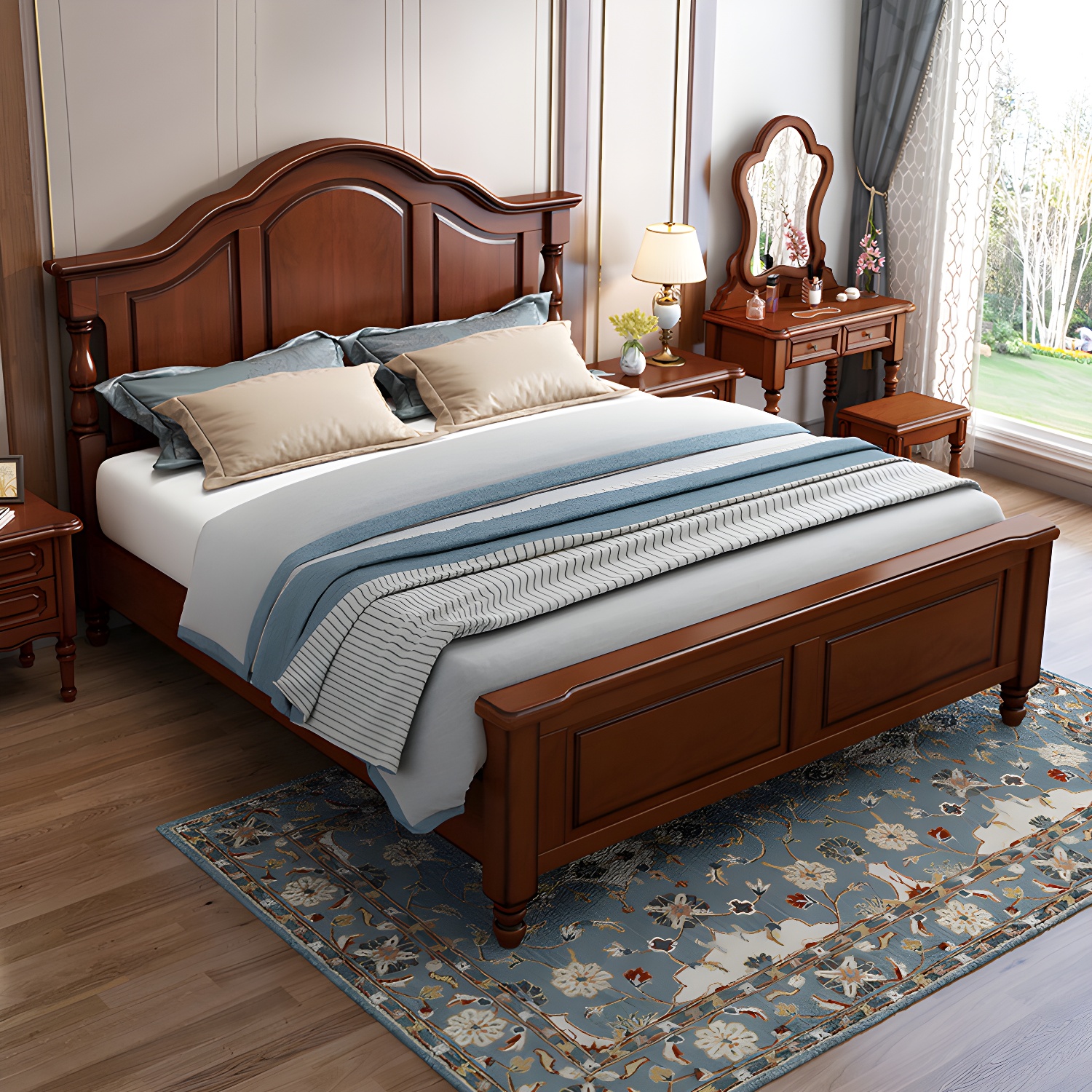 Contemporary Brown Bed Frame Solid Wood Bed with Arched Headboard - image 4