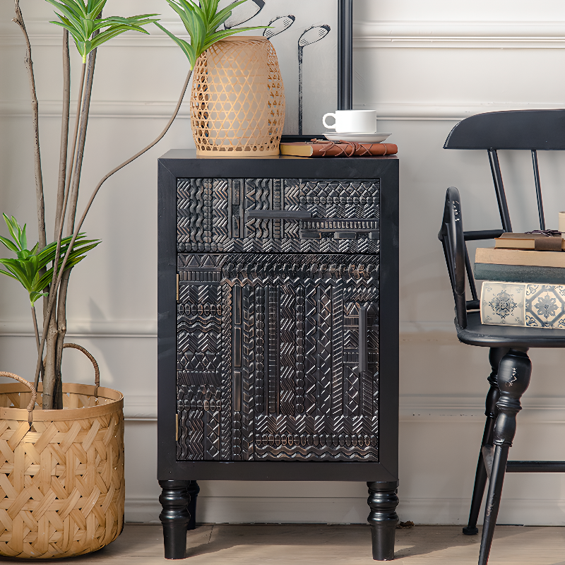 Old School Detached Natural Wood Utility Cabinet with Turned Leg for Parlor