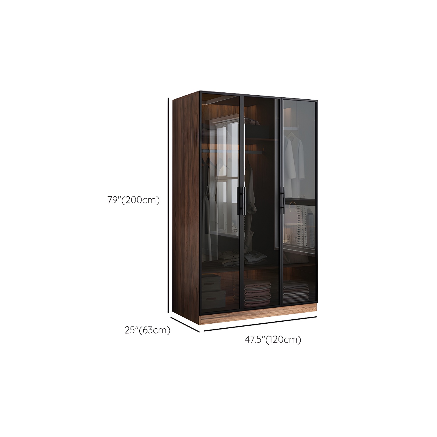 Modern Freestanding Wardrobe Armoire Tempered Glass Doors Wardrobe with Shelves - image 12