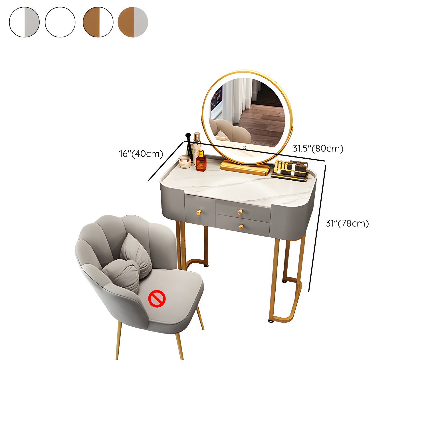 Glam Glass Vanity Dressing Table Bedroom Make-up Vanity with Drawer - image 18