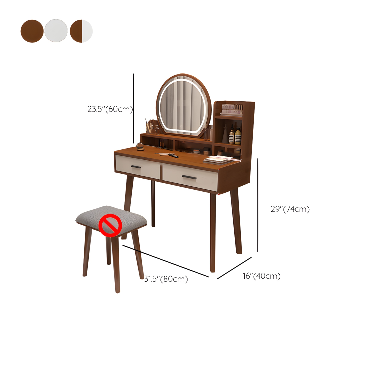 Traditional Bedroom With Drawer Solid Wood Lighted Mirror Make-up Vanity - image 21