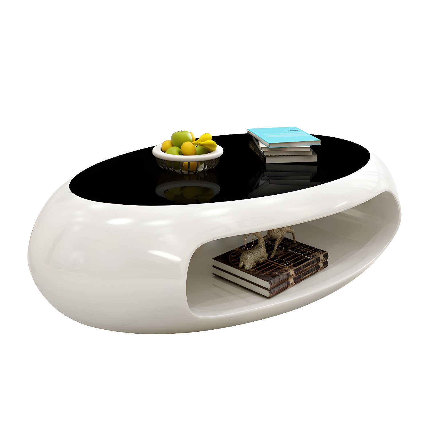 Modern Oval Coffee Table with Storage Shelf and Plastic Pedestal Base - image 7