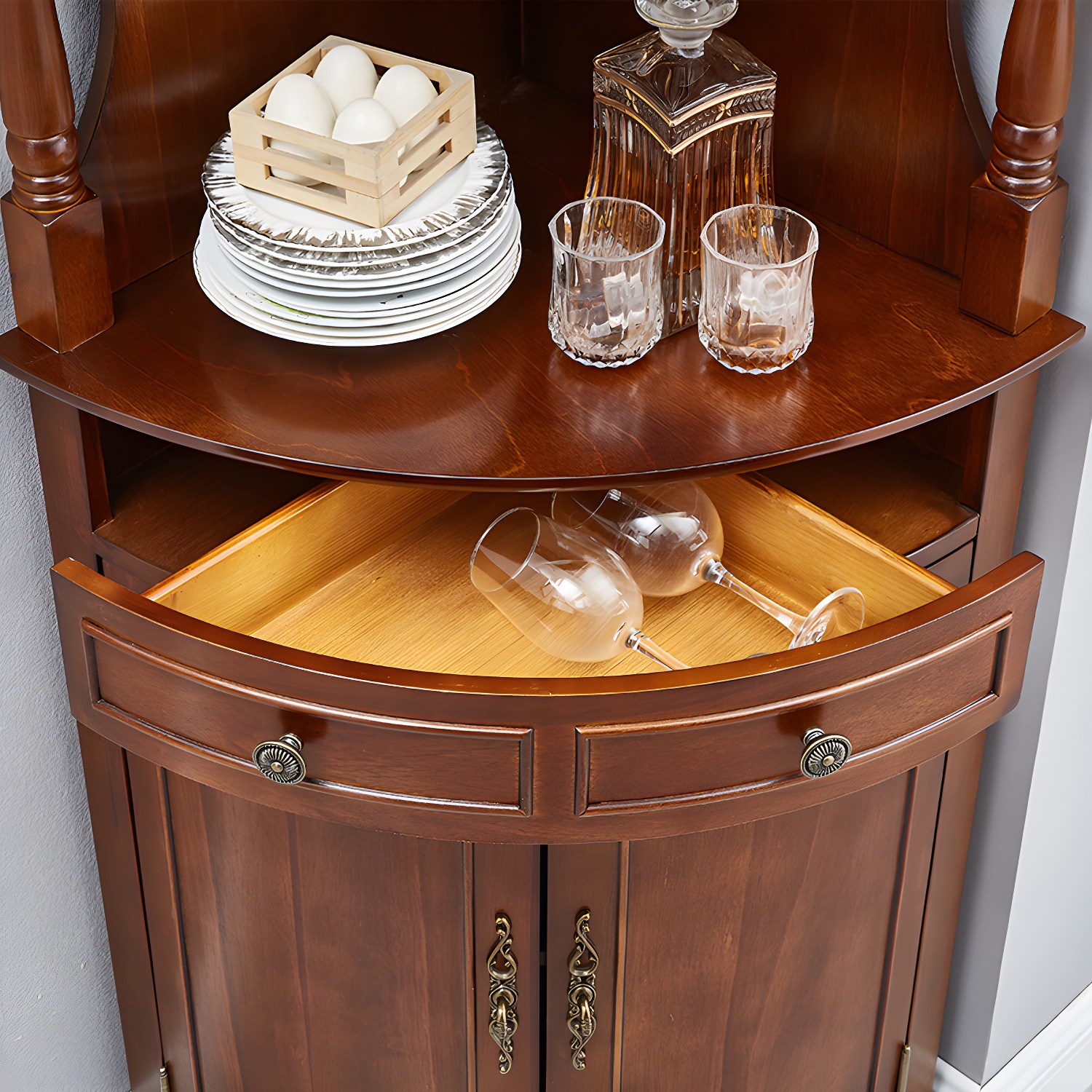 Mid-century Modern 1- Door Cabinet Wooden Corner Cabinet with Shelf - image 8