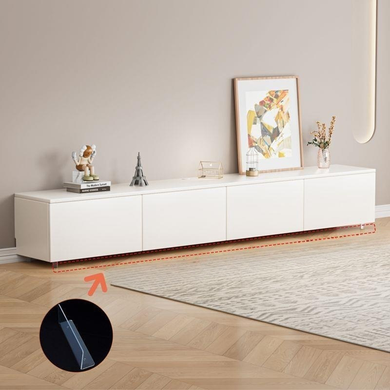 White Modern TV Stand with Low Height, Drawers, and Cable Management - Easy Full Assembly