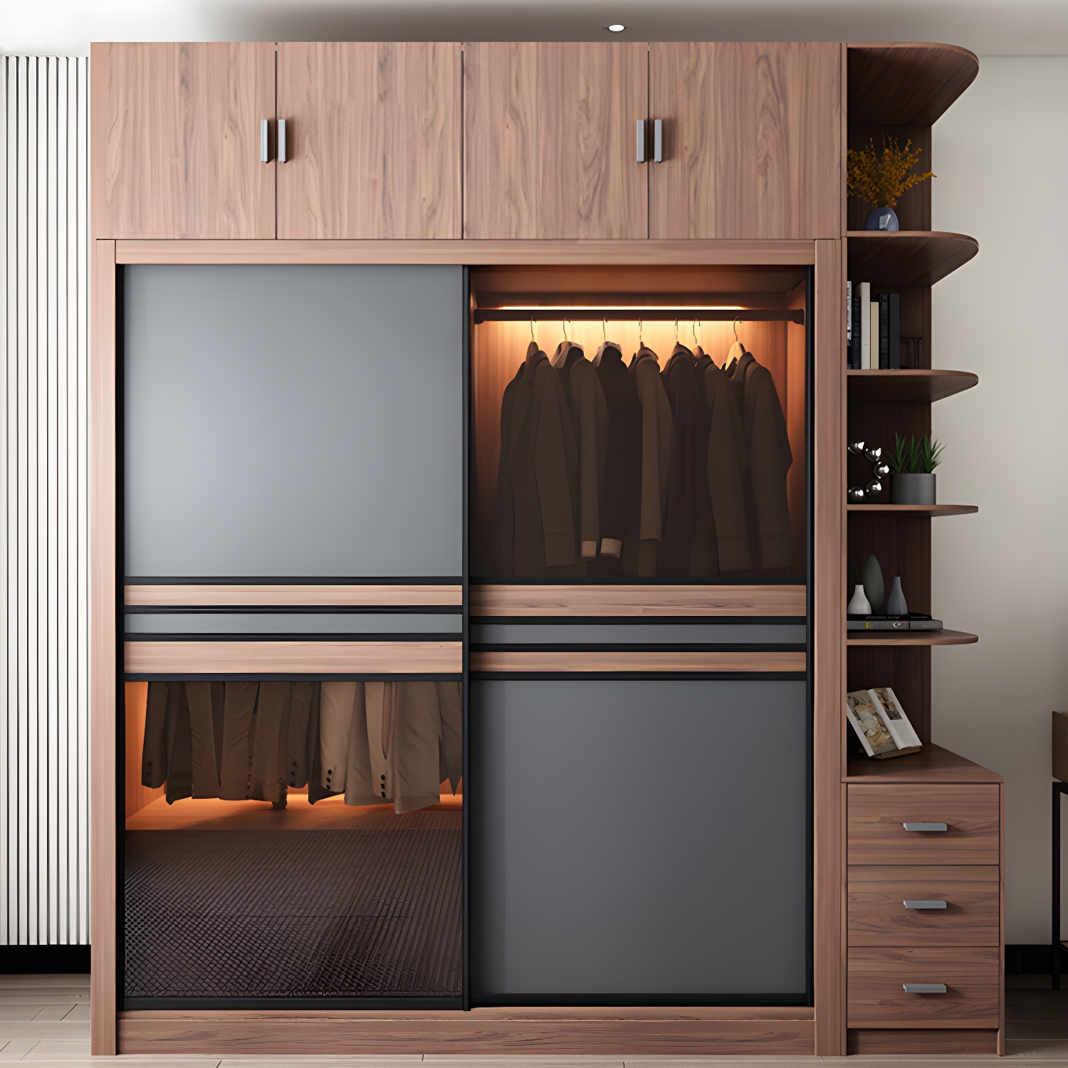 Brown Engineered Wood Wardrobe Armoire Modern Wardrobe Closet