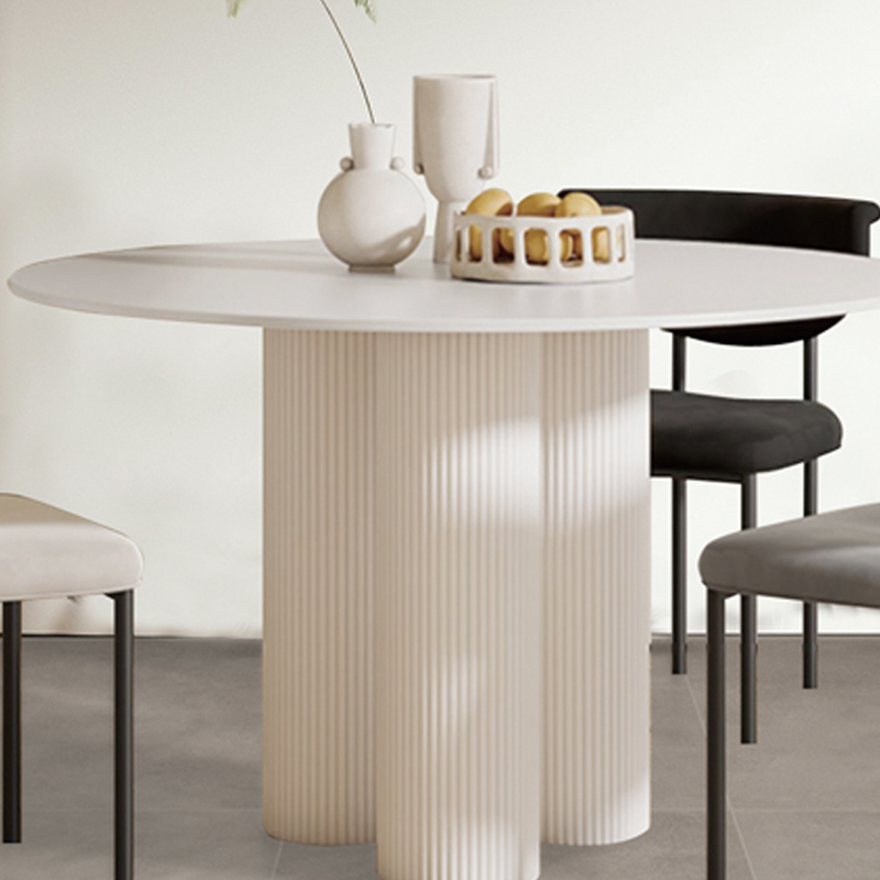 Ribbed Leg Circular-shaped Sintered Stone Dining Table with a Fixed Table Top for 2/for 4 in a Modern Simple Style - image 8