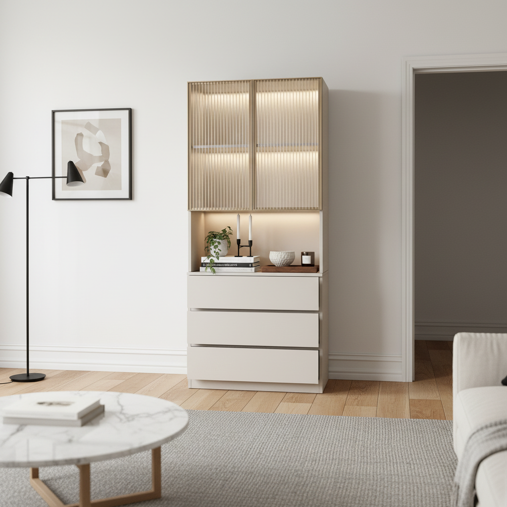 Trendy Sideboard with 3 Drawers, Cupboard, Wide/Standard/Narrow Sizes, 2/1 Shelves, Cabinets, and Glass-panel Door - image 51