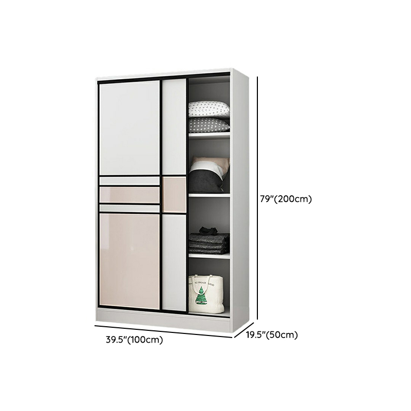 Modern White Wood Wardrobe Armoire with Clothing Rod and Sliding Cabinet Doors - image 8