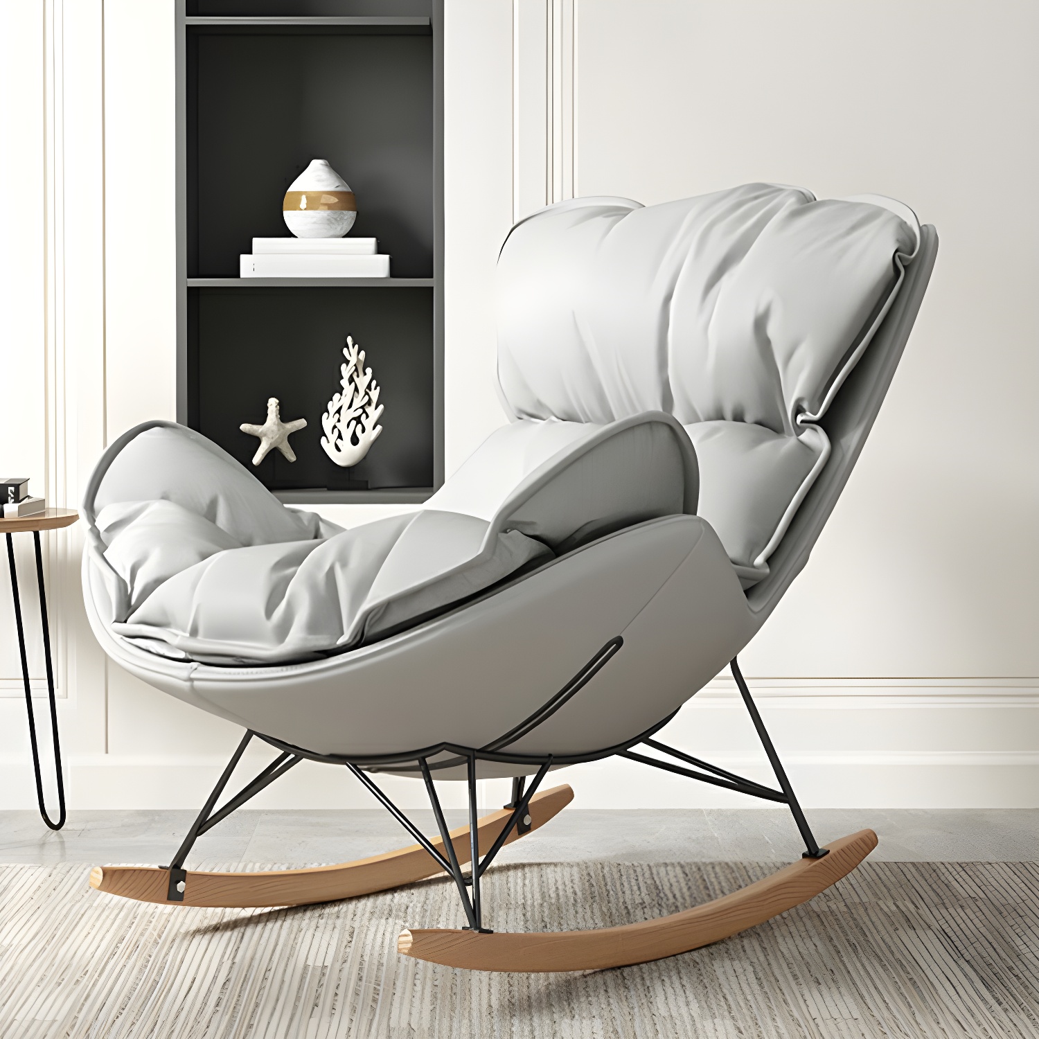 Stylish and Modern Upholstered Rocking Chair with Natural Wood Legs - image 11