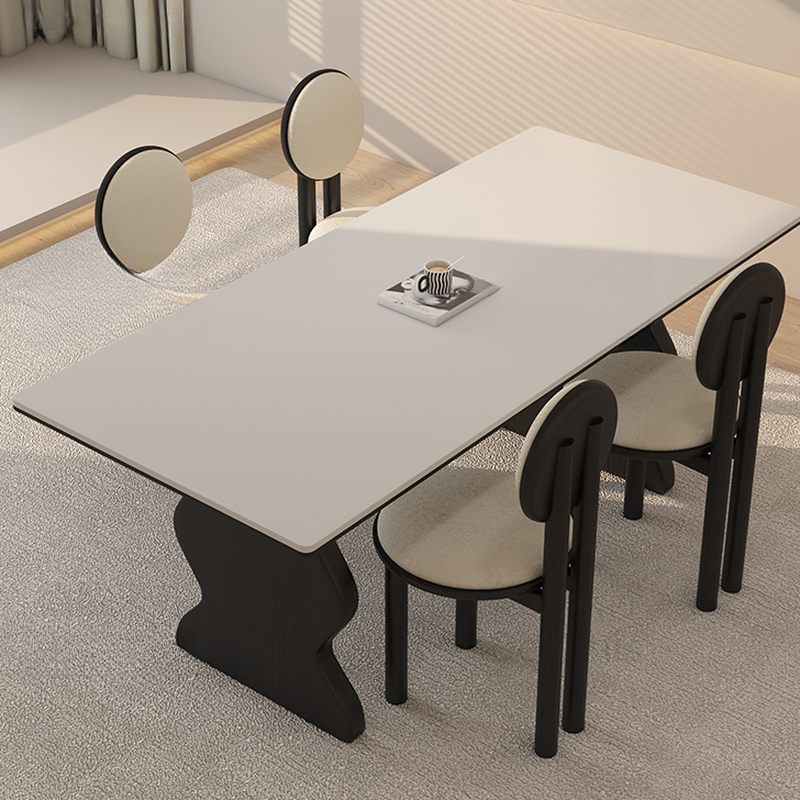 Dining Table Set with Rectangular Shape, Two-sided Pedestal, Fixed Table, Padded Chair with Back, 5-piece in White - image 4