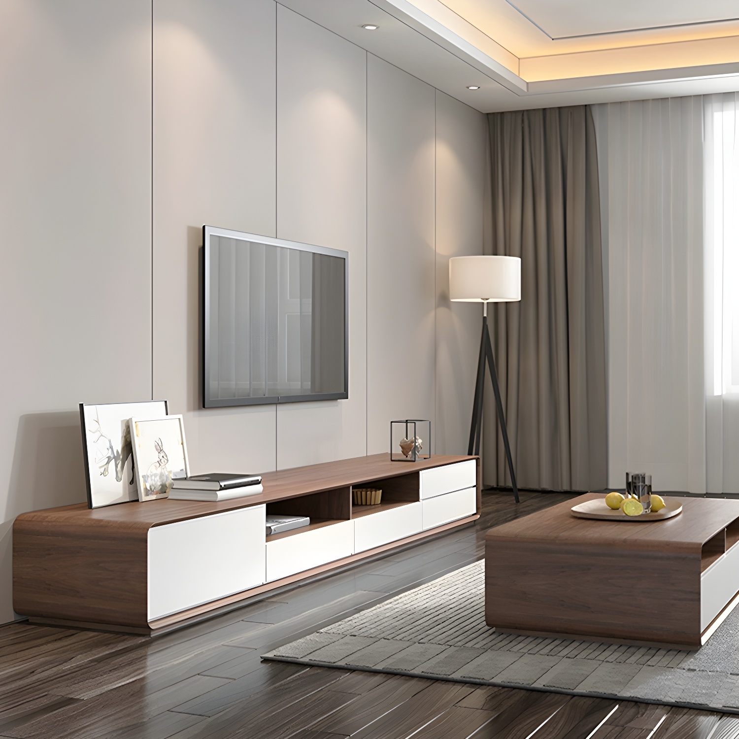 Scandinavian Wood TV Stand with Drawers and Cabinet for Long TVs - Cable Management Included - image 5