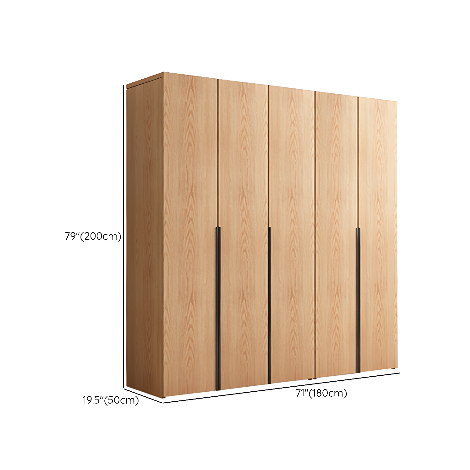 Contemporary Freestanding Natural Wardrobe Oak Solid Wood Wardrobe with Shelves - image 17