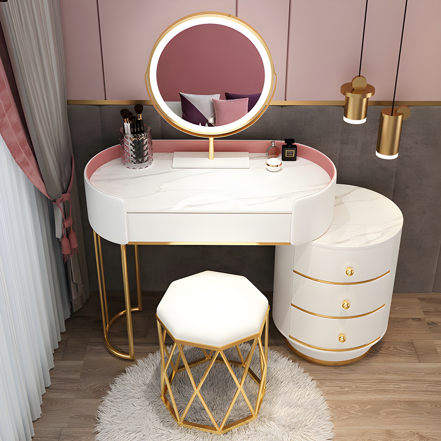 Glam Dressing Table Storage Box with Makeup with Drawers for Bedroom