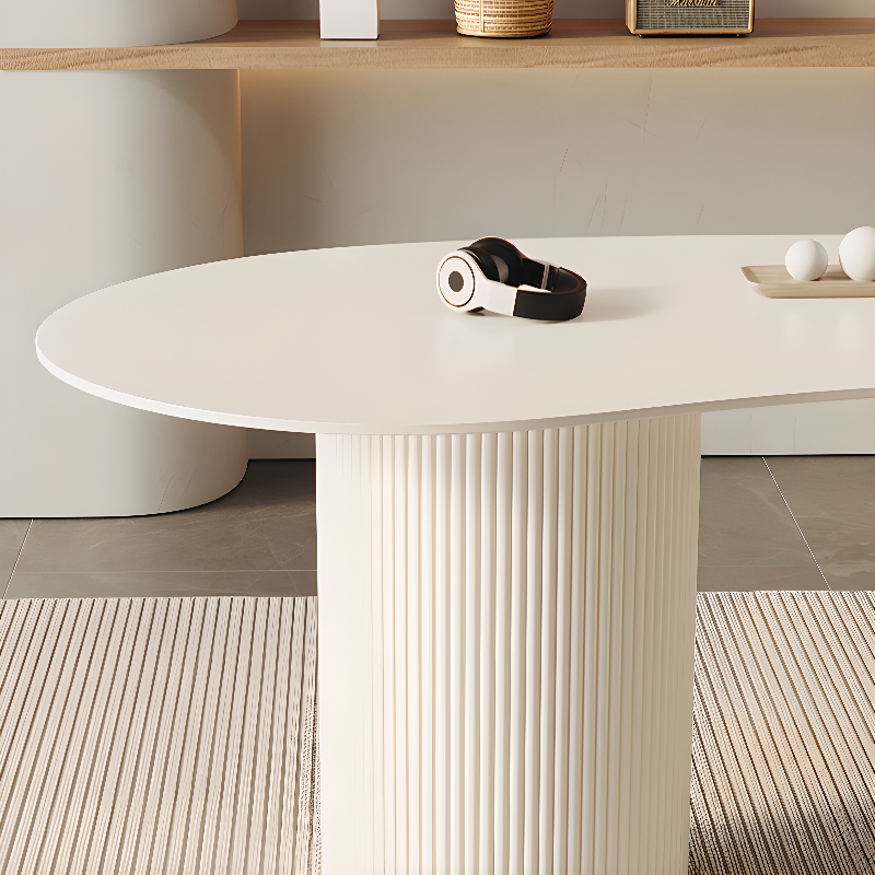 Fixed Free Form Dining Table Set with Double Pedestal, a Chalk Slate Tabletop and Upholstered Chairs in an Art Deco Style - image 7