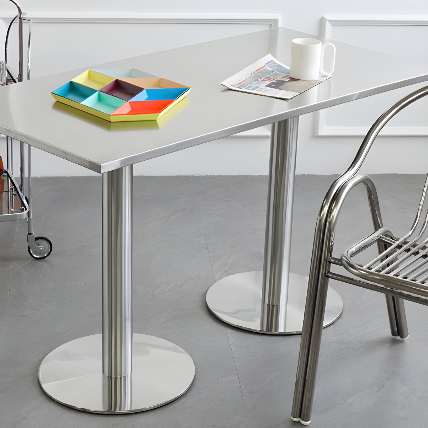 Industrial Style Dining Site Table Stainless Steel Dining Room Collection - image 9