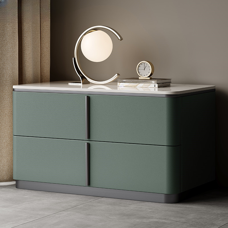 Modish Drawer Storage Bedside Table with 2 Drawers and Sintered Stone Countertop