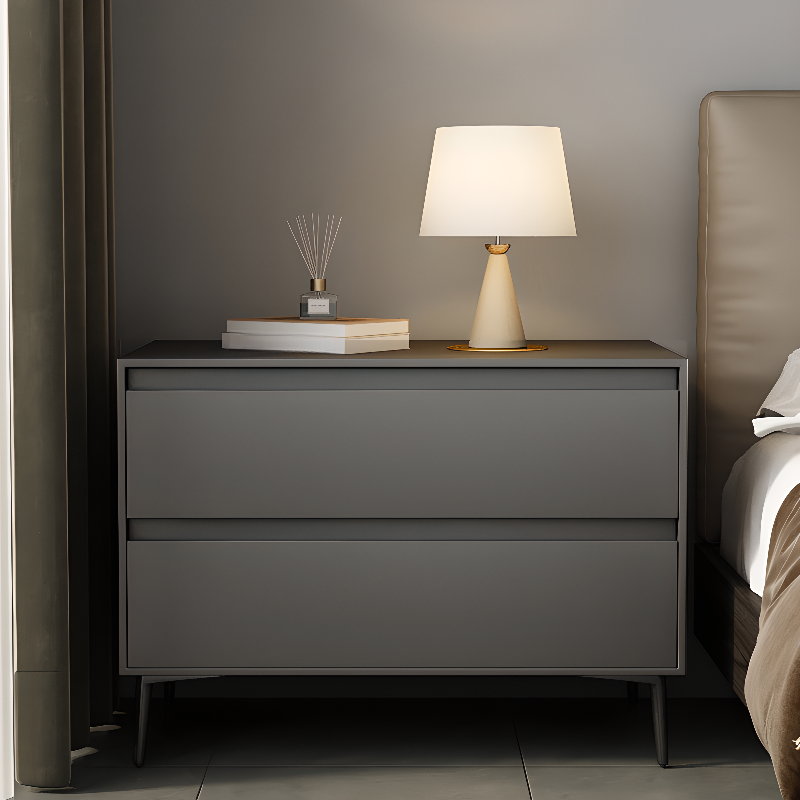 Scandinavian 2 Drawers Nightstand With Drawer Storage in Artificial Leather with Leg - image 4
