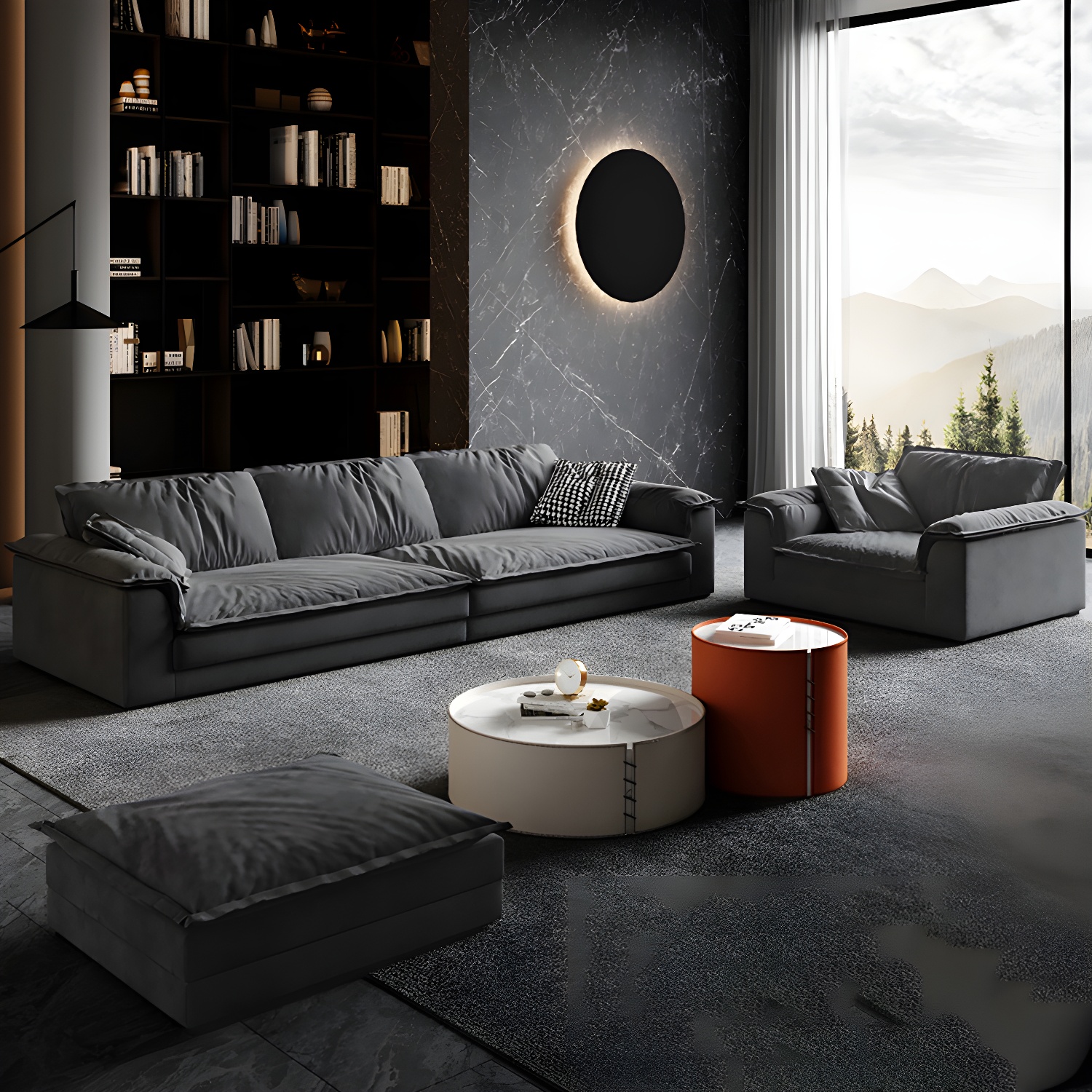 Stain-Resistant Dark Gray Contemporary Square Arm Solid Wood Sofa - image 10