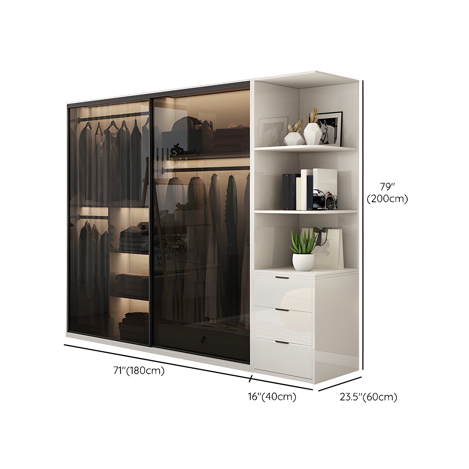 White Glass Wardrobe Rod Included Wardrobe Wardrobe Closet without Light - image 22