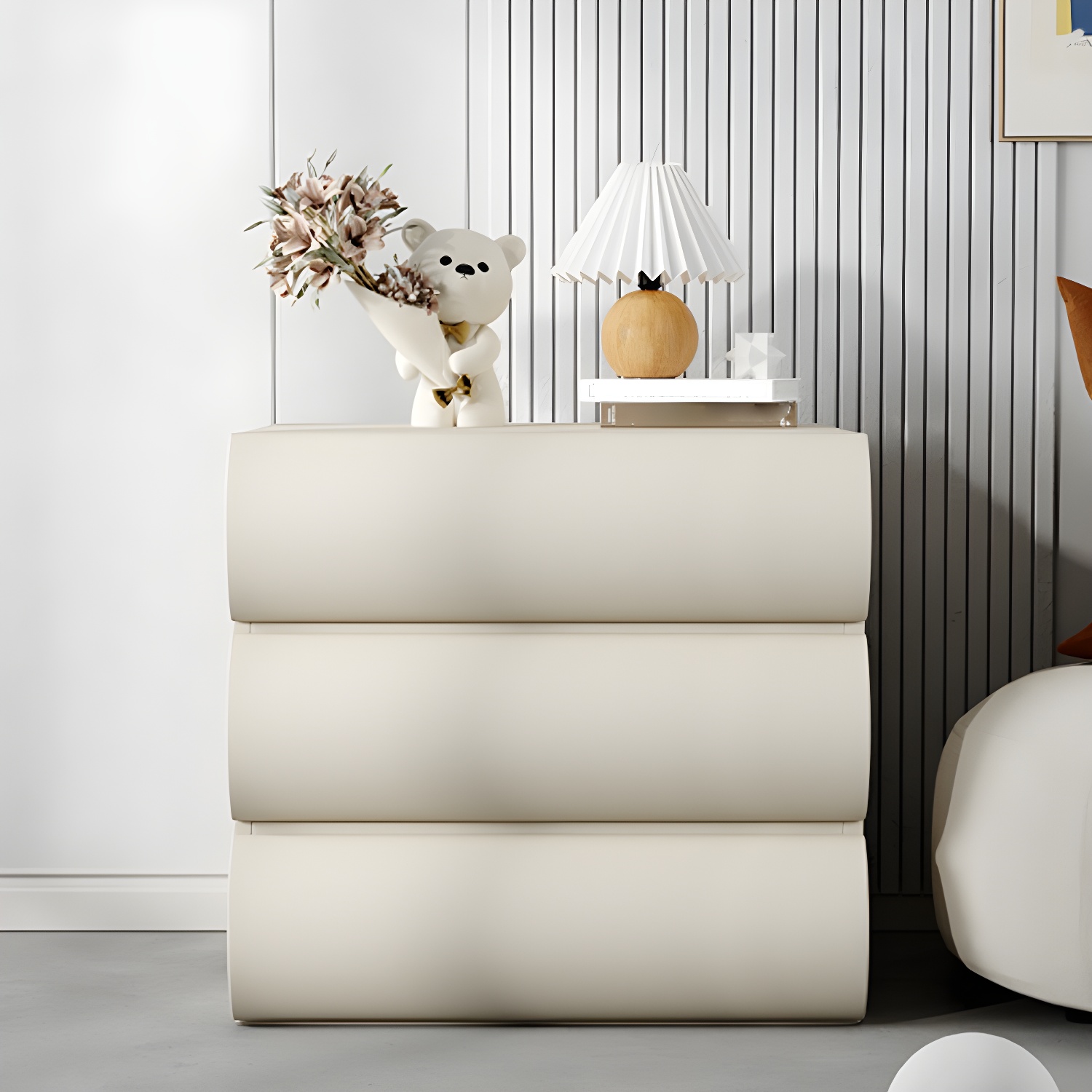 Modern Wood Nightstand with Drawer Storage in Faux Leather - Small Size - image 5