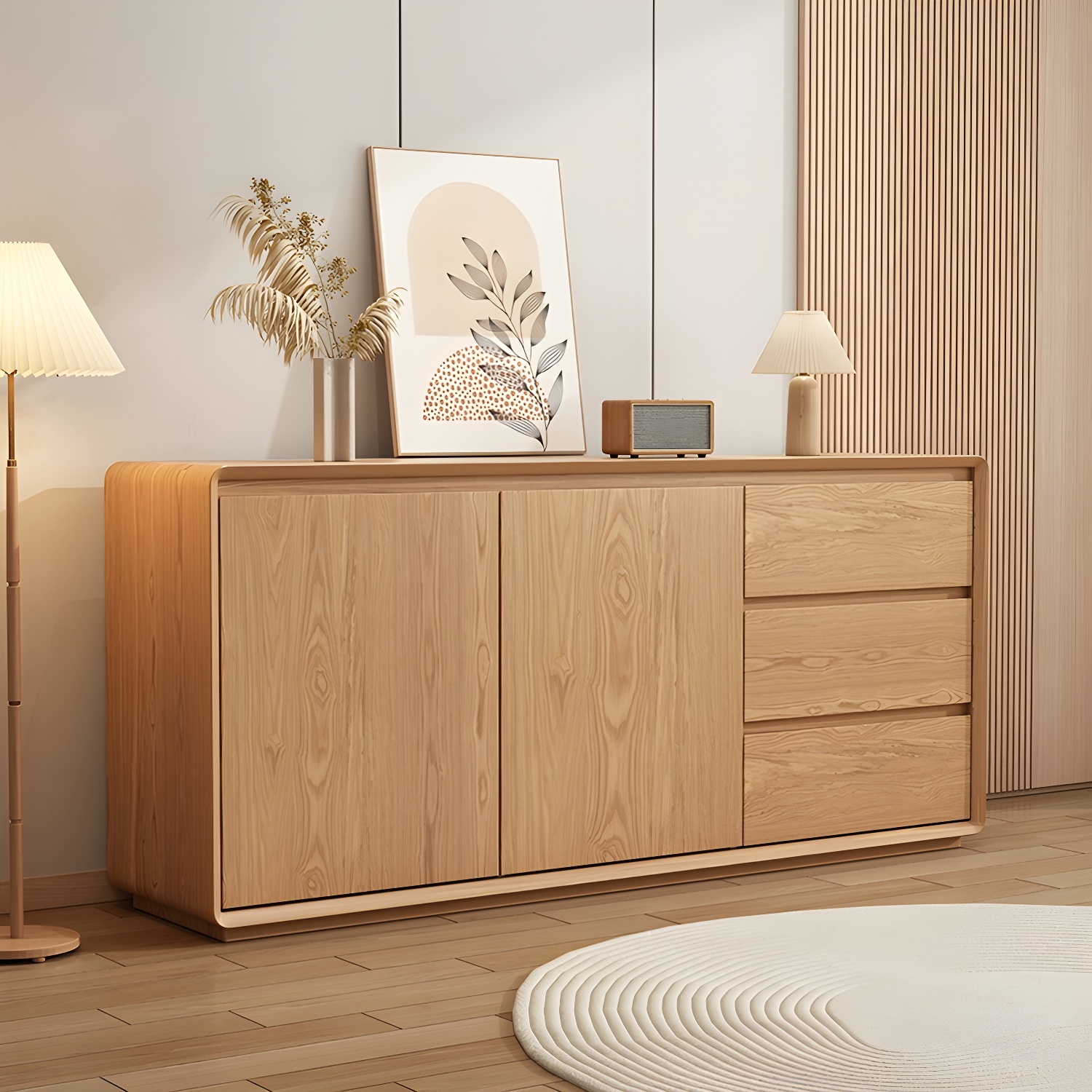 Wooden Modern Sideboard Credenza with 3 Drawers and 2 Cabinets for Storage - image 2