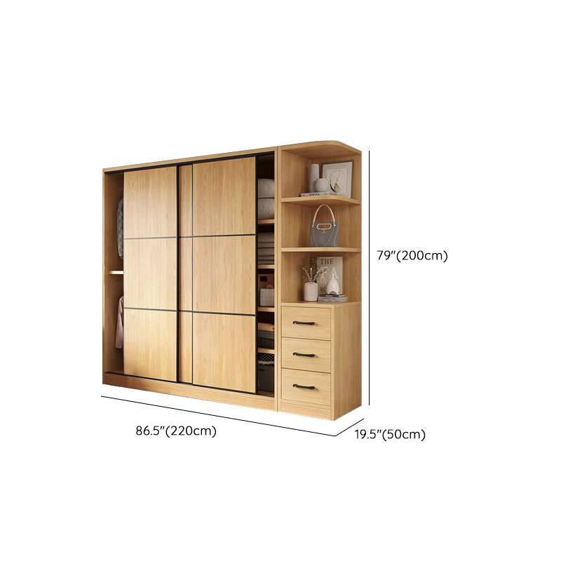 Natural Finish Modern Timber Self-supporting Wardrobe with Soft Close Drawer, Soft Close Door, and Clothing Rod - image 18