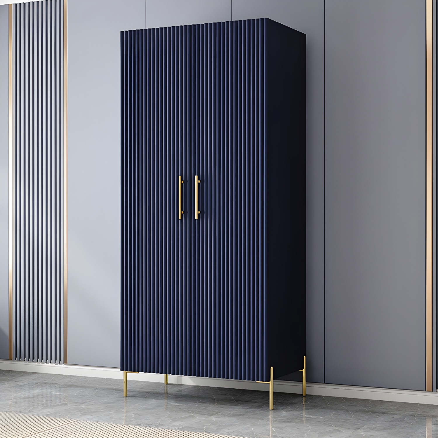 Modern Wardrobe Cabinet Engineered Wood with Garment Rod in Green/Blue/White/Grey - image 7