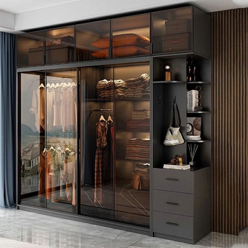 Trendy Charcoal Interior Shelves with Soft Close Drawer and Soft Close Door Timber Cabinet Armoire