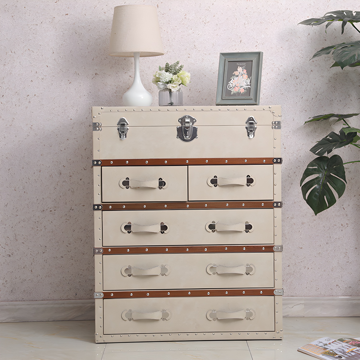 Rustic Leather Chest Vertical Chest with Drawers for Bedroom - image 12