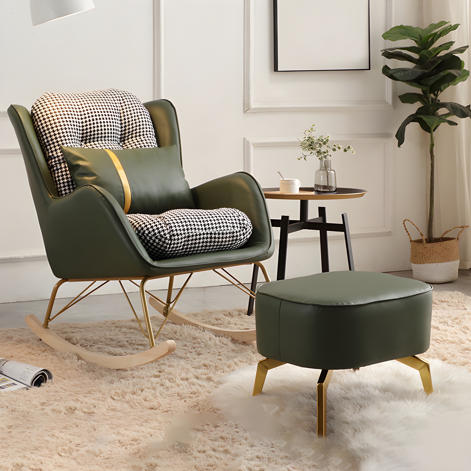Contemporary Rocking Chair Rubber Wood Frame Wing Chair Back Indoor Rocking Chair - image 7