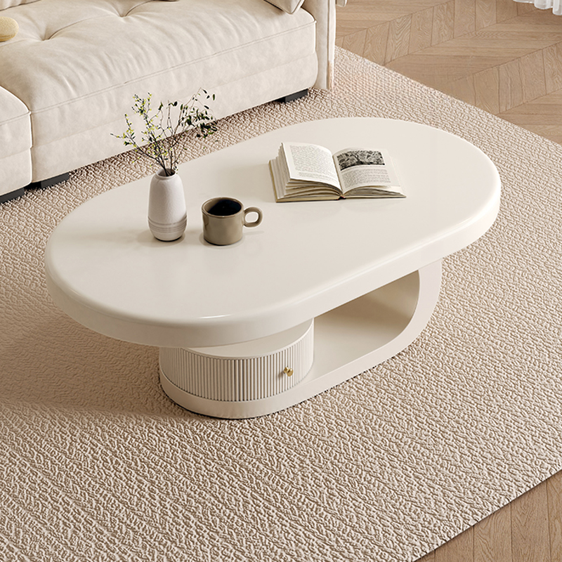 Minimalist Oval Wooden Coffee Table with 1 Shelf and White Top - image 3