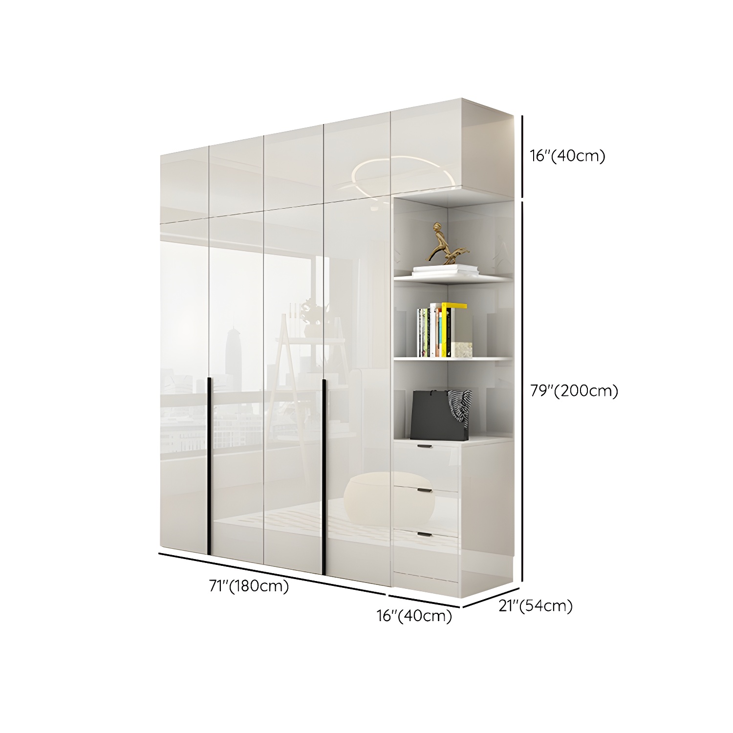 Modern White Wood Wardrobe Armoire - Drawers and Shelves Included - image 33