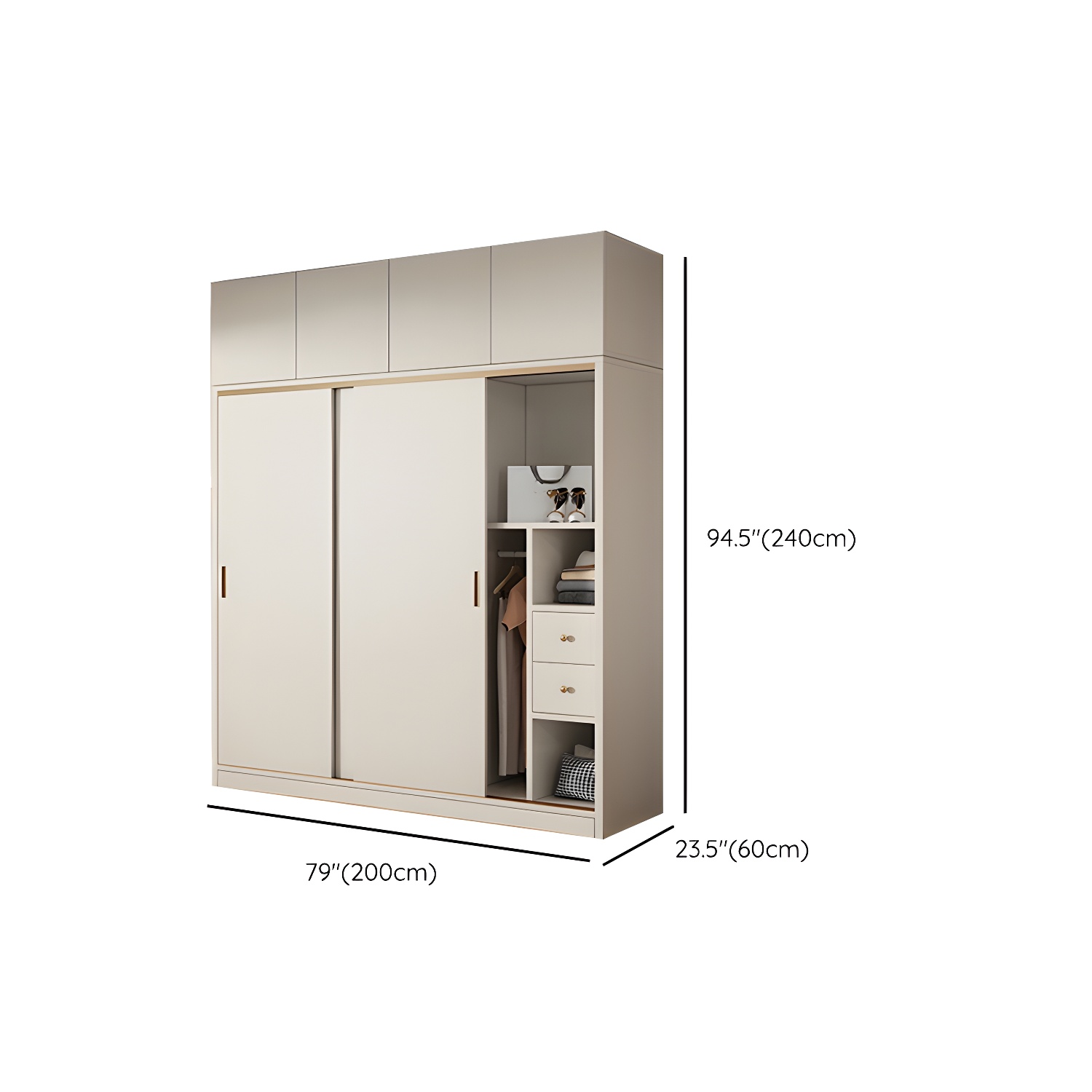 Modern White Wood Wardrobe Armoire with Sliding Doors and Soft Close Drawers - image 24