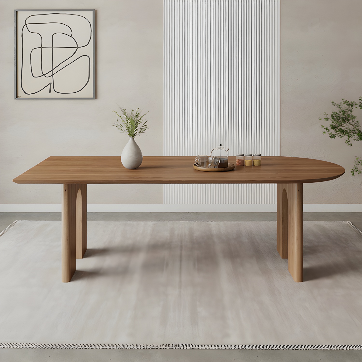 Scandinavian Wooden Oval Dining Table in Natural and Brown for Dining Room - image 15
