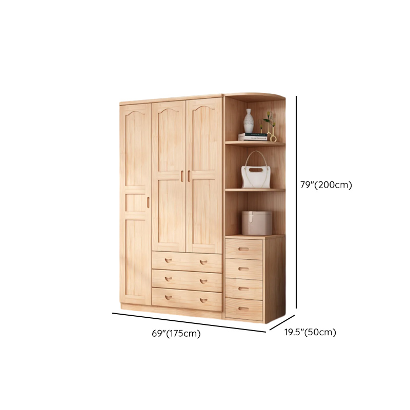 Modish Natural Color Reclaimed Wood Wardrobe Armoire with Soft Close Drawer, Soft Close Door - image 25