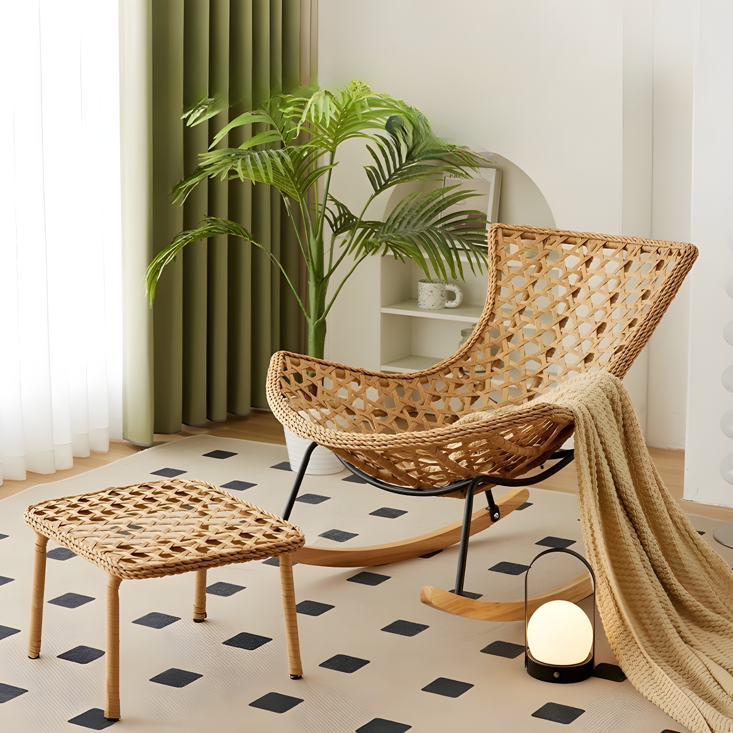 Traditional Armless Design Indoor Rocking Chair with rattan Frame and Nature Wood Legs - image 21