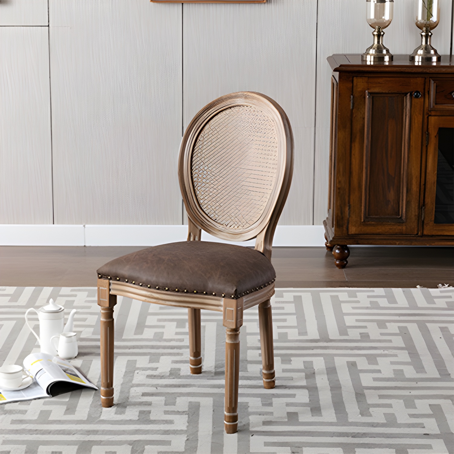 Farmhouse Dining Chair with Wood Legs King Louis Back Side Chair for Home Use