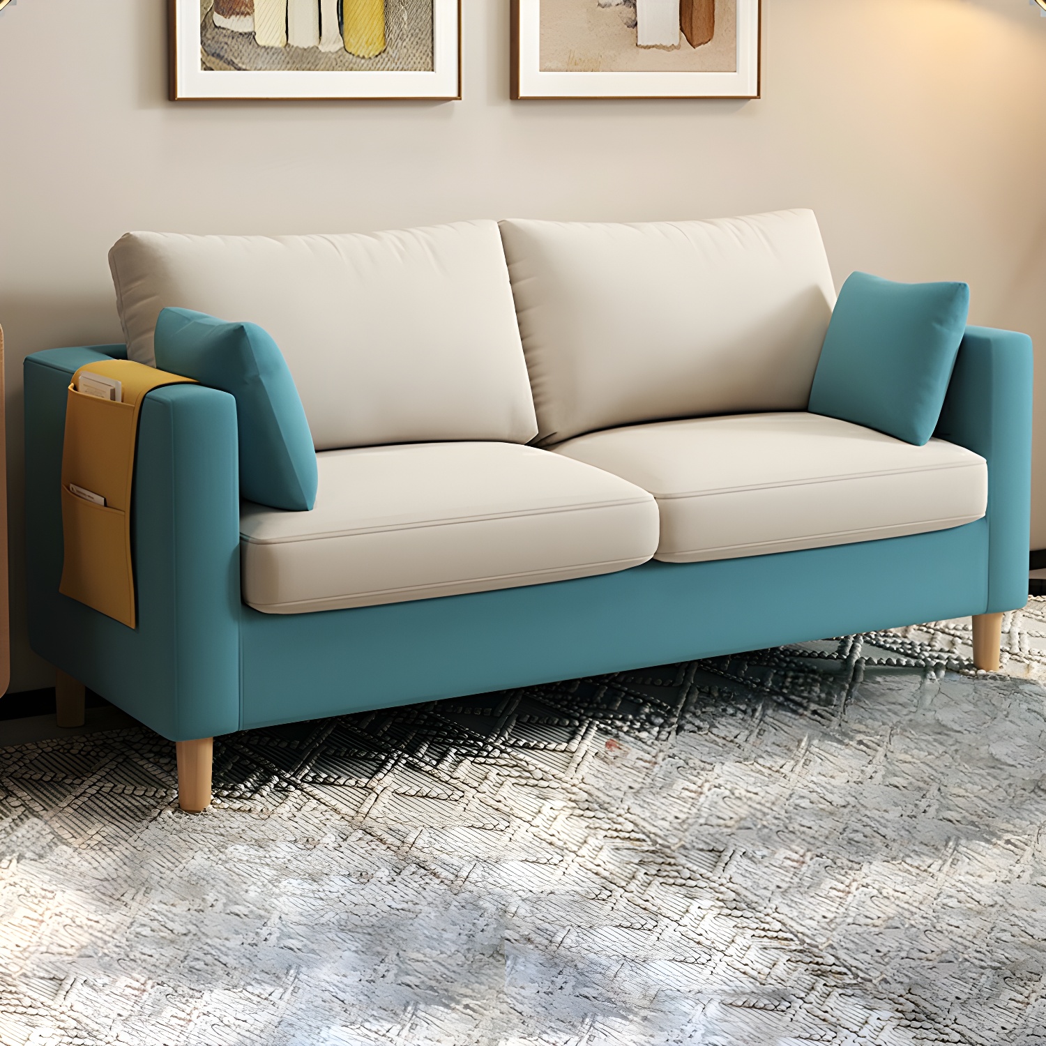Contemporary Square Arm Loveseat with Machine Washable Cover and Pillows