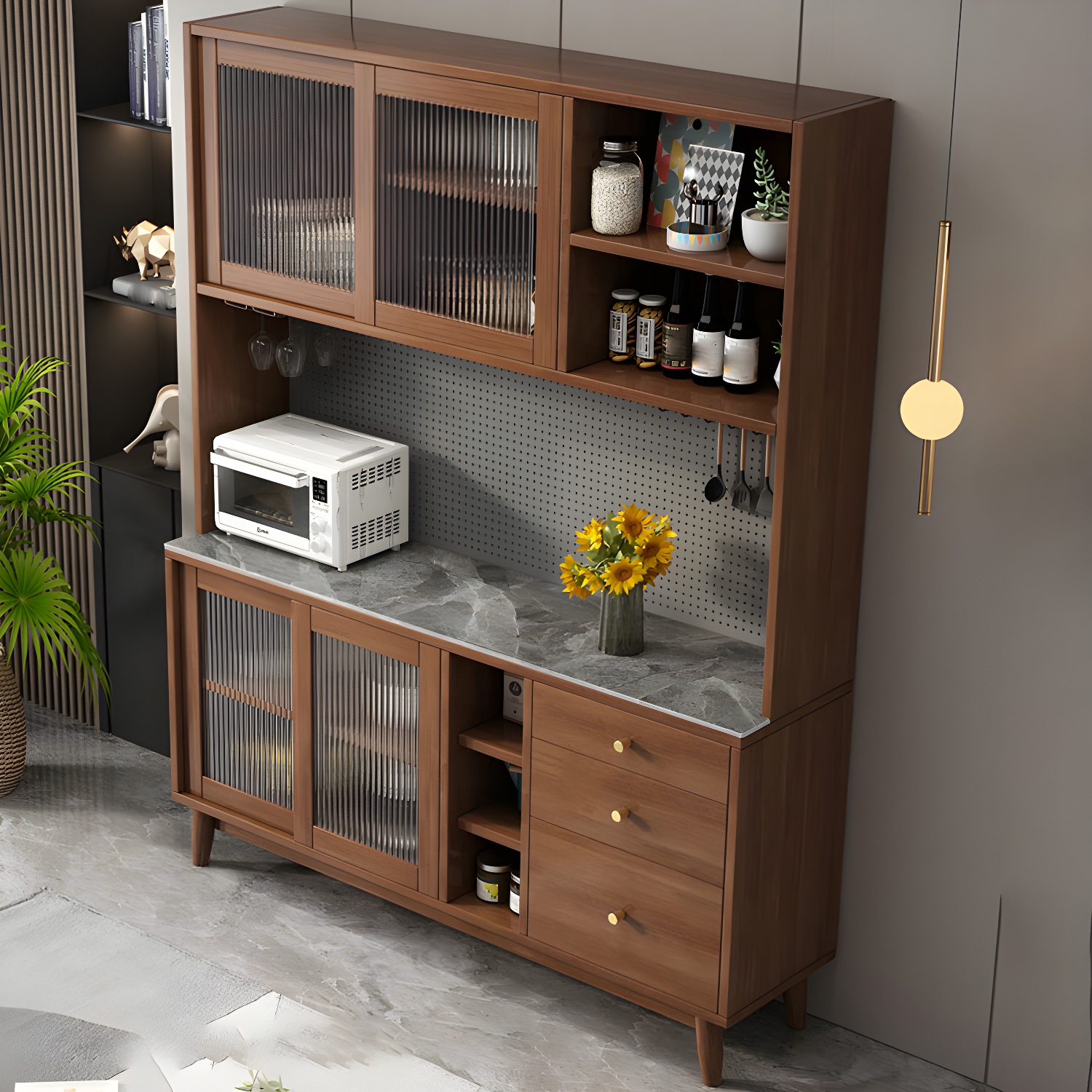 Modern Style Solid Wood Storage Sideboard Cabinet with Glass Doors and Drawers - image 7