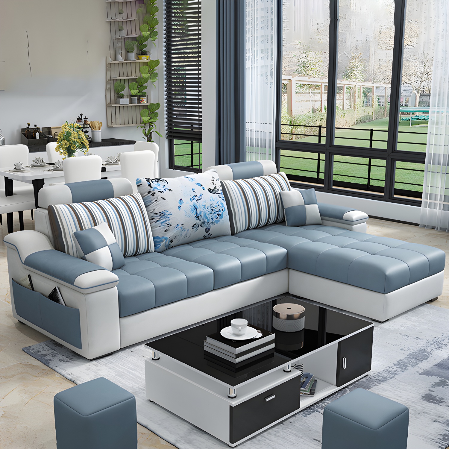 3-Seater Cotton Blend and Faux Leather L-Shape Sectionals Sofas - image 8