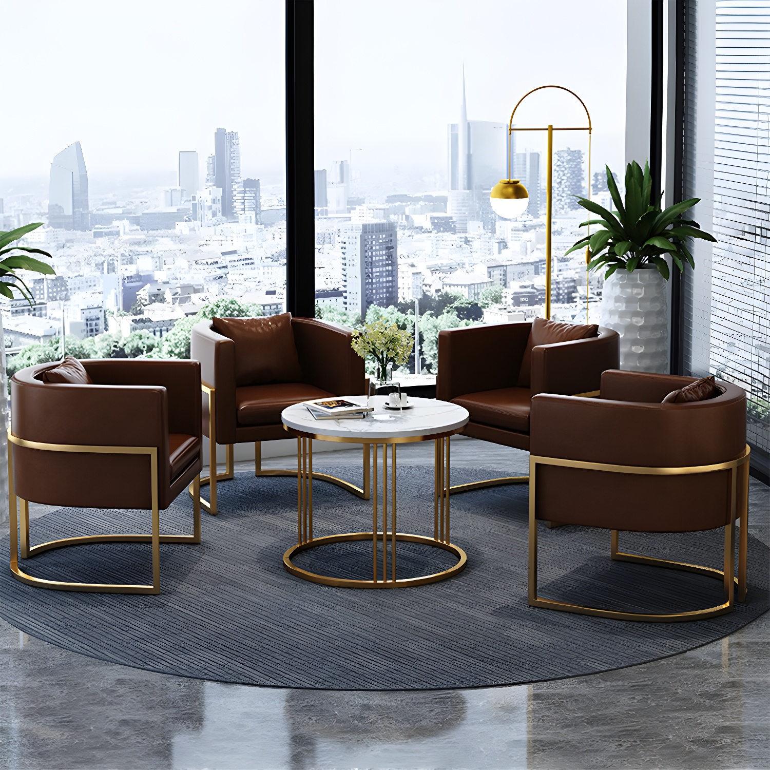 Parsons Arm Chair Leather Indoor Dining Chair with Gold Frame - image 14