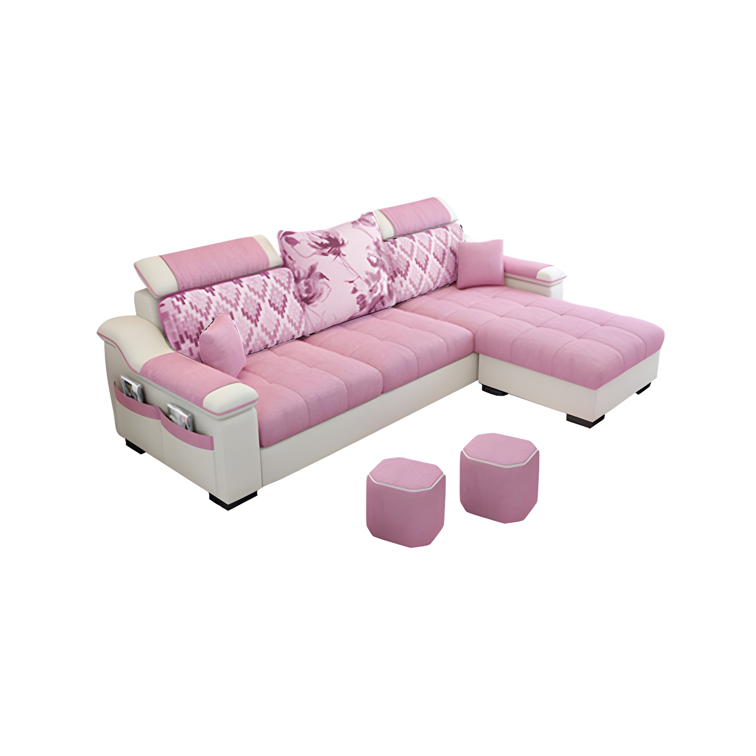 Modern Reversible Straight Sectional Sofa with Ottoman in Linen Upholstery, Sloped Arms - image 7