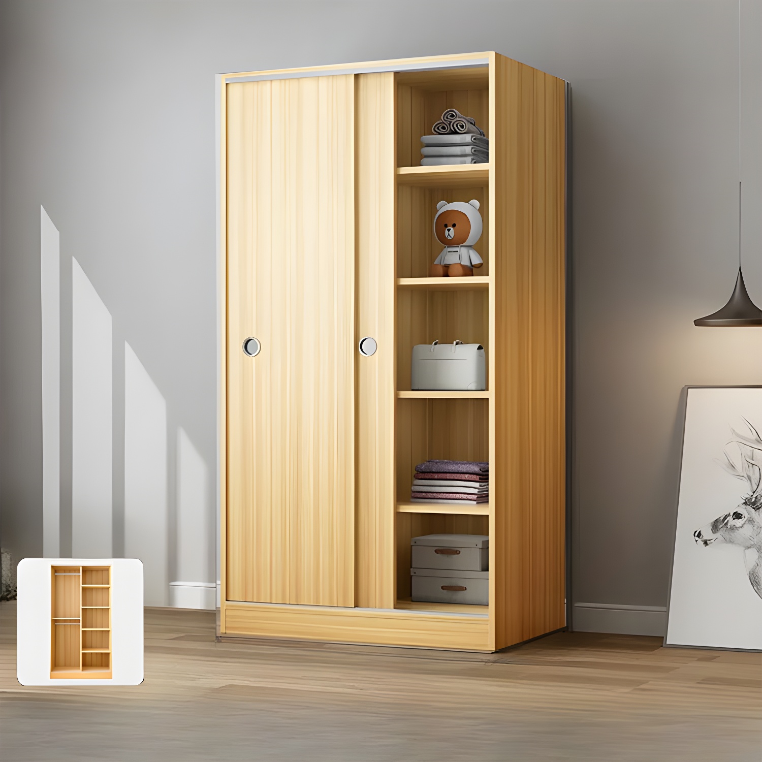 Elegant Wood Armoire Wardrobe with Clothing Rod and Shelves - Modern Style - No Distressing