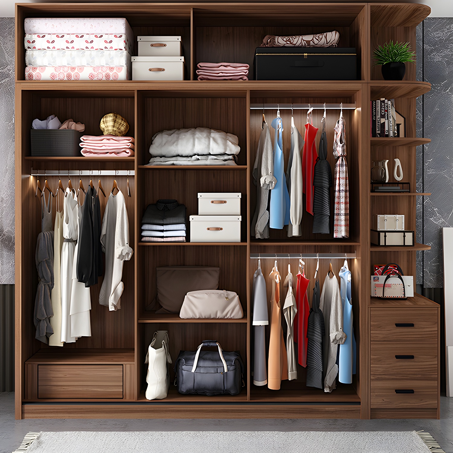 Bedroom Sliding Door Wardrobe Modern Brown Cabinet with Glass Doors - image 11